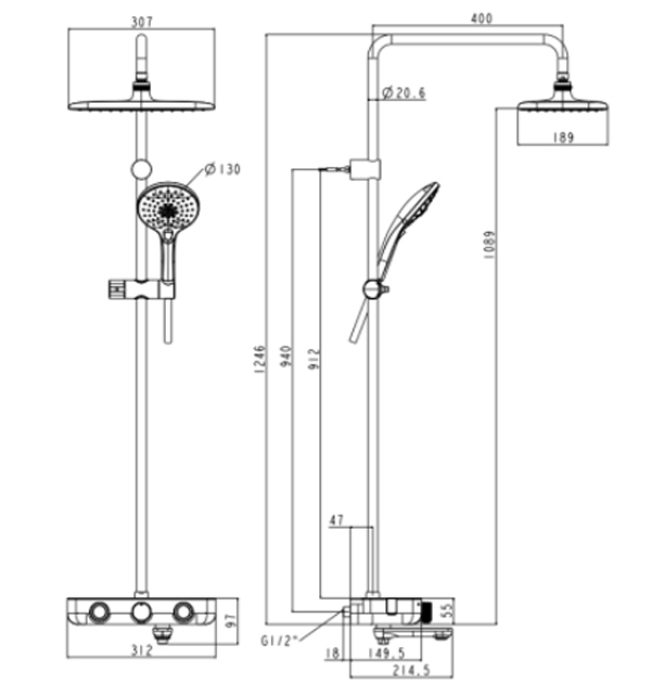 Bản vẽ kỹ thuật Sen tắm nhiệt độ American Standard WF-4956